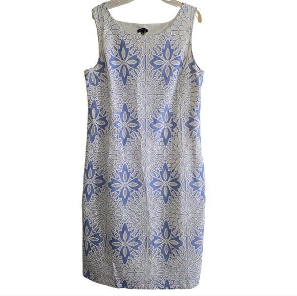 Talbots Periwinkle and White Mesh Lace Overlay Shift Dress Lined 10 - Picture 2 of 9